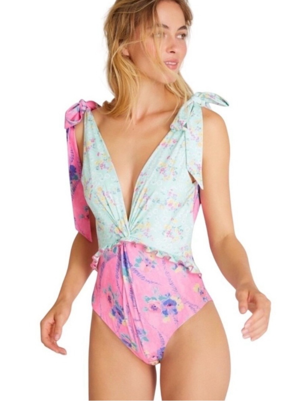 LoveShackFancy Demeter One Piece Swimsuit Floral Bow Cottagecore Coquette Suit